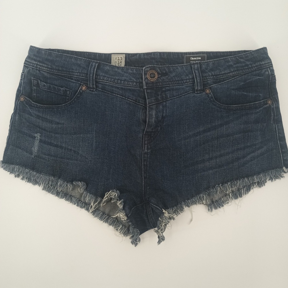 Volcom Liberated Chonies Micro Shorts Dark Wash Denim Cut Offs Size 13 32W
